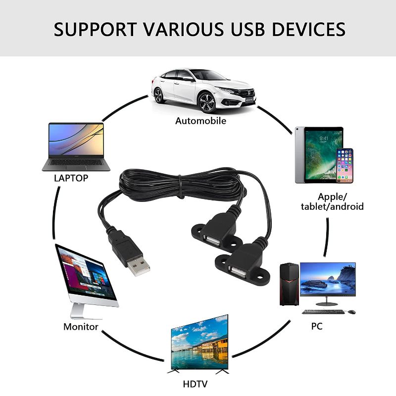Photo 4 of SinLoon USB 2.0 Charging Cable USB 2.0 Y Splitter USB 2.0 Male to Dual USB Female Panel Mount Charging Cable for Wine Cabinet, Hotel,Furniture, Install USB Charging Port(1.5M)