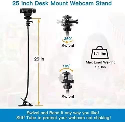 Photo 8 of Pipishell 25 Inch Webcam Stand - Flexible Desk Mount Clamp Gooseneck Stand for Logitech Webcam C930e,C930,C920, C922x,C922, Brio 4K, C925e,C615-PIWS01