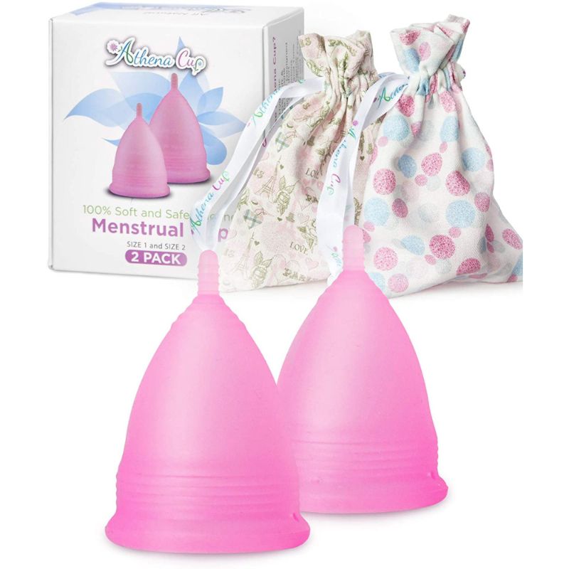 Photo 1 of Athena Menstrual Cups 2 Pack - Large and Small Set in Transparent Pink - The Original Softer Reusable Period Cup - Covers Your Light to Heavy Menstruation Days - Insert Easier with The Form Fit Rim