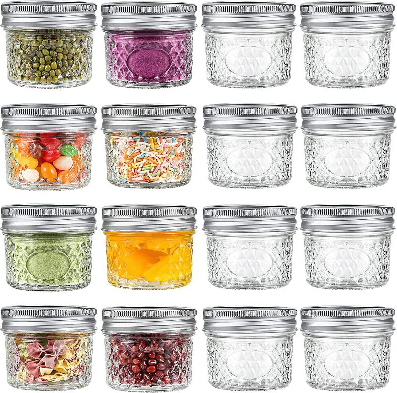 Photo 1 of Aitsite 4 OZ Mason Jars, 16 Piece Canning Jar Set With Regular Lids, Ideal for Jelly, Jam, Honey, Wedding Favors, Shower Favors, Baby Foods, DIY Magnetic Spice Jars