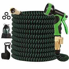 Photo 1 of 100FT Garden Hose Expandable Hose, Flexible Water Hose with Spray Nozzle, Car Wash Hose with Solid Brass Connector, Leakproof Lightweight Expanding Pipe for Watering and Washing (Black and Green)