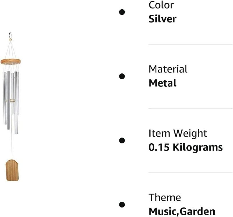 Photo 4 of Outdoor Wind Chime, Wind Chimes Bells 6 Metal Tubes Windchime for Garden, Yard, Patio, Home Decoration And Gift, Silver color (White Wind Chimes)