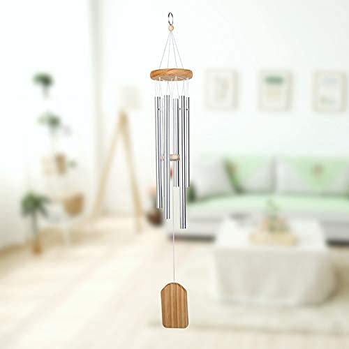 Photo 2 of Outdoor Wind Chime, Wind Chimes Bells 6 Metal Tubes Windchime for Garden, Yard, Patio, Home Decoration And Gift, Silver color (White Wind Chimes)