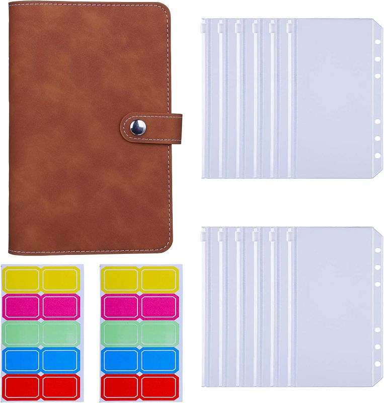 Photo 1 of Antner A6 Budget Binder with Zipper Envelopes for Budgeting, Money Organizer for Cash, Budget Planner with Cash Envelopes, Money Saving Binder with Labels, Light Brown