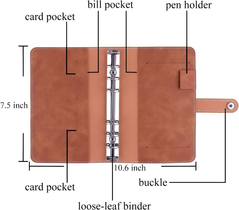 Photo 4 of Antner A6 Budget Binder with Zipper Envelopes for Budgeting, Money Organizer for Cash, Budget Planner with Cash Envelopes, Money Saving Binder with Labels, Light Brown