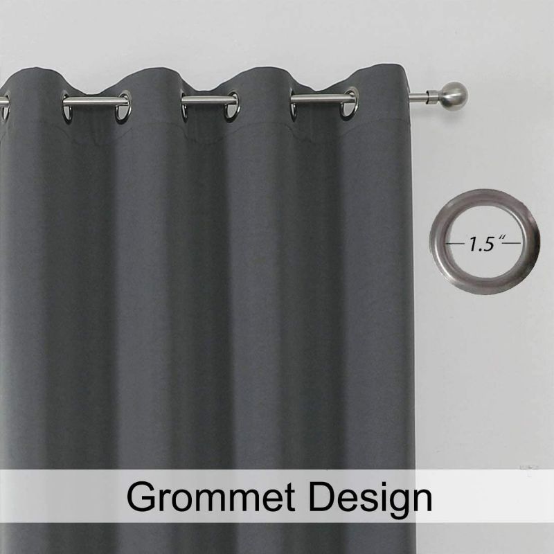 Photo 5 of Central Park Dark Gray 99% Blackout Curtain with 8 Grommets Top Textured Triple Weave Energy Efficient Drapes for Living Room Bedroom Thermal Insulated Noise Reducing Solid Drapes, 50"x84"x2