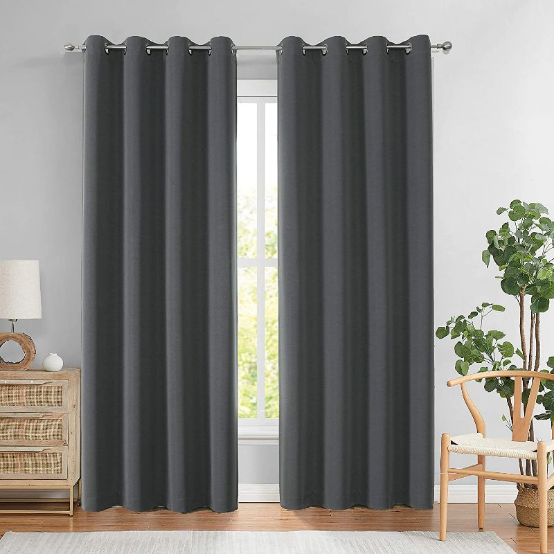 Photo 1 of Central Park Dark Gray 99% Blackout Curtain with 8 Grommets Top Textured Triple Weave Energy Efficient Drapes for Living Room Bedroom Thermal Insulated Noise Reducing Solid Drapes, 50"x84"x2