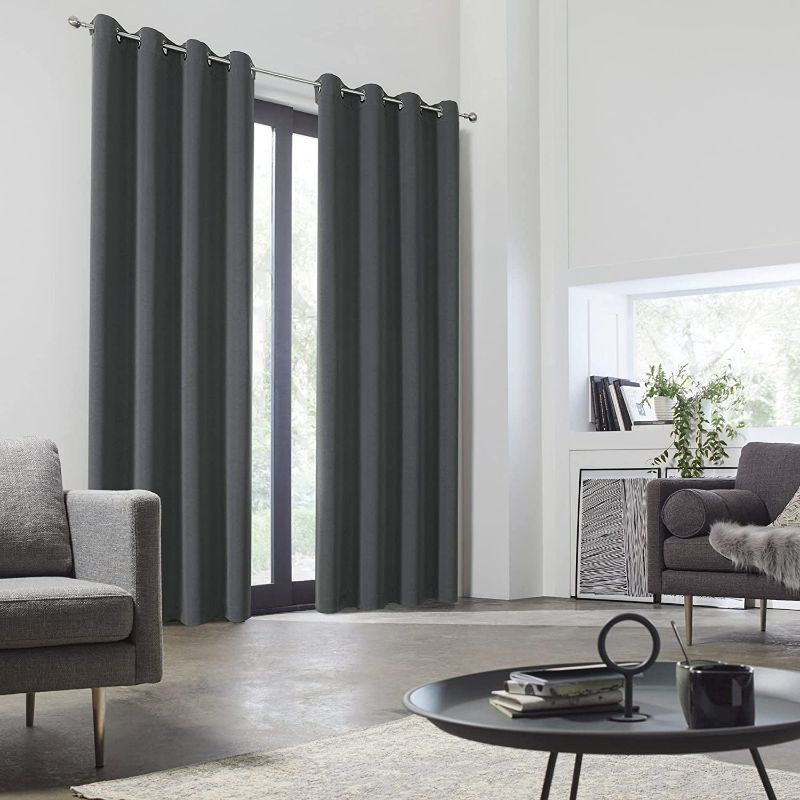Photo 2 of Central Park Dark Gray 99% Blackout Curtain with 8 Grommets Top Textured Triple Weave Energy Efficient Drapes for Living Room Bedroom Thermal Insulated Noise Reducing Solid Drapes, 50"x84"x2