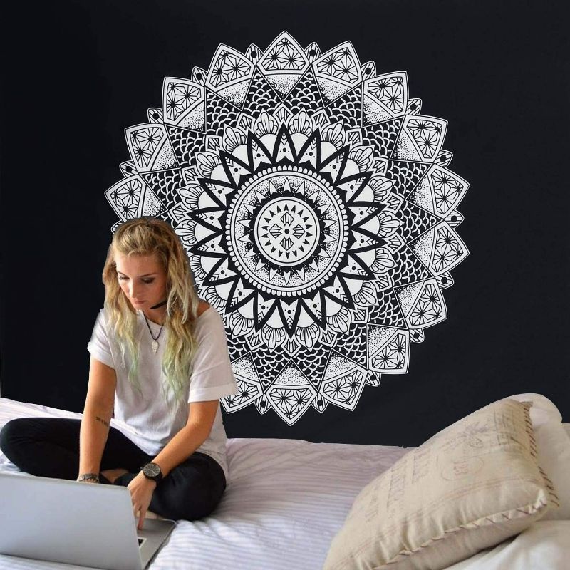 Photo 4 of Mandala Tapestry Black and White Tapestry Wall Hanging for Bedroom Living Room Dorm Decor