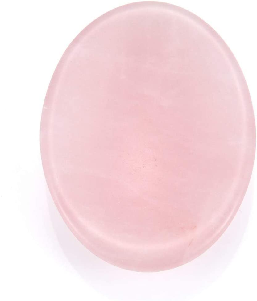 Photo 2 of  Healing Crystal Amethyst & Rose Quartz Thumb Worry Stone Oval Pocket Palm Gemstones for Anxiety Therapy Geometry Chakra Reiki Balancing -2Pcs (White and Pink)