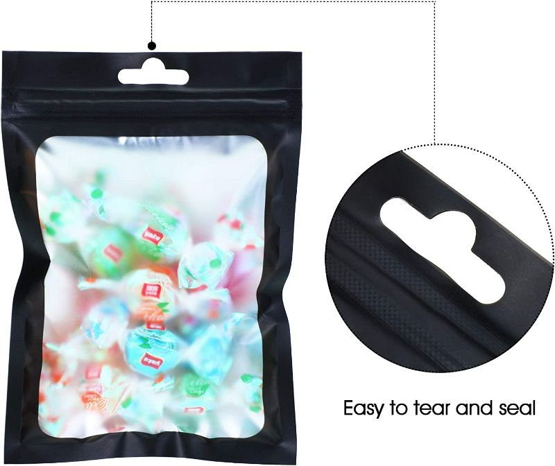 Photo 2 of 100 Pieces Mylar Bags Smell Proof Bags Resealable Bags for Small Business with Clear Window Holographic Bags for Food Storage and Lip Gloss, Jewelry, Eyelash Packaging (Black 3.93x7.08 inches)