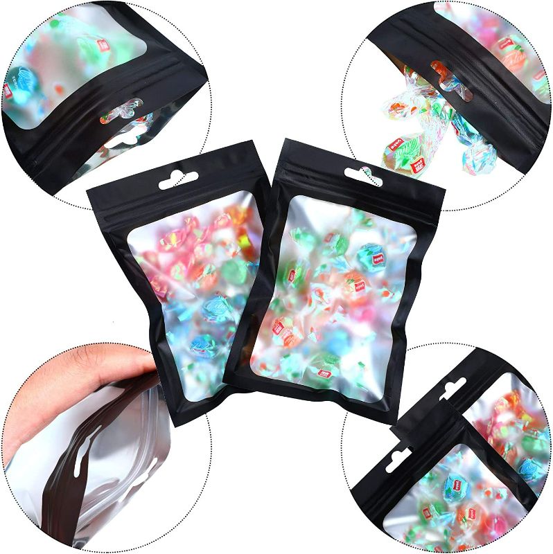 Photo 3 of 100 Pieces Mylar Bags Smell Proof Bags Resealable Bags for Small Business with Clear Window Holographic Bags for Food Storage and Lip Gloss, Jewelry, Eyelash Packaging (Black 3.93x7.08 inches)