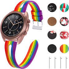 Photo 1 of Pride Rainbow Leather Band Replacement for Samsung Galaxy Watch 3 41mm / Active 2 44mm / 40mm Band and Galaxy Watch 42mm Band,Soft and Slim Leather Strap Compatible with Galaxy Watch