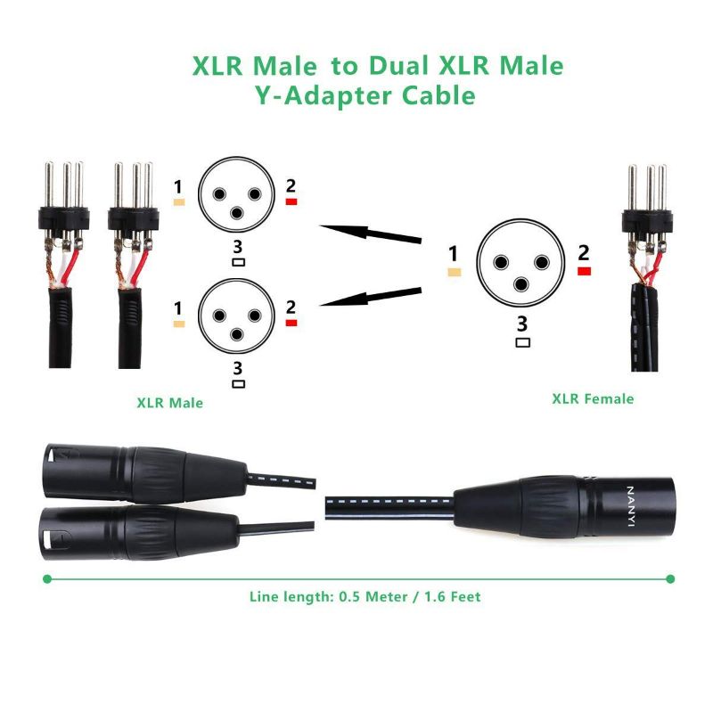 Photo 4 of NANYI Microphone Cable XLR to XLR Patch Cables, 3-Pin XLR Male to2Male mic Cable DMX Cable Patch Cords with Oxygen-Free Copper, 1.6Feet