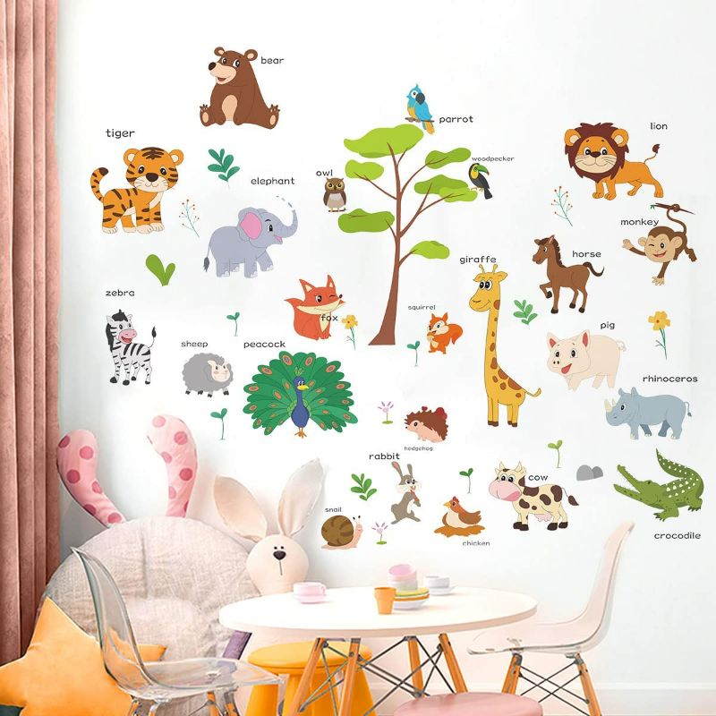 Photo 2 of Animals Educational Wall Decals Kids Large,Kids Bedroom Wall Stickers,Peel and Stick Removable Wall Decors for Boy Room,Girl Room,Nursery, Baby Room,Bedroom,Playroom