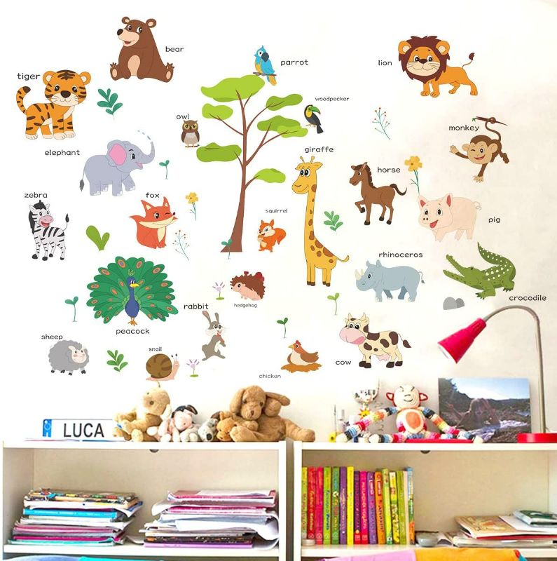 Photo 1 of Animals Educational Wall Decals Kids Large,Kids Bedroom Wall Stickers,Peel and Stick Removable Wall Decors for Boy Room,Girl Room,Nursery, Baby Room,Bedroom,Playroom