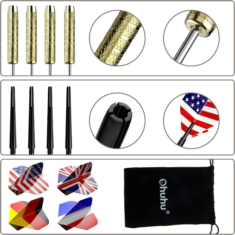 Photo 6 of Ohuhu Steel Tip Darts, Professional Metal Darts with National Flag Flights (4 Styles) - Dart Metal Tip Set, 12 Pcs Metal Dart, Darts for Dartboard with 3 Free PVC Dart Rods