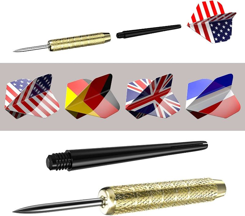 Photo 2 of Ohuhu Steel Tip Darts, Professional Metal Darts with National Flag Flights (4 Styles) - Dart Metal Tip Set, 12 Pcs Metal Dart, Darts for Dartboard with 3 Free PVC Dart Rods