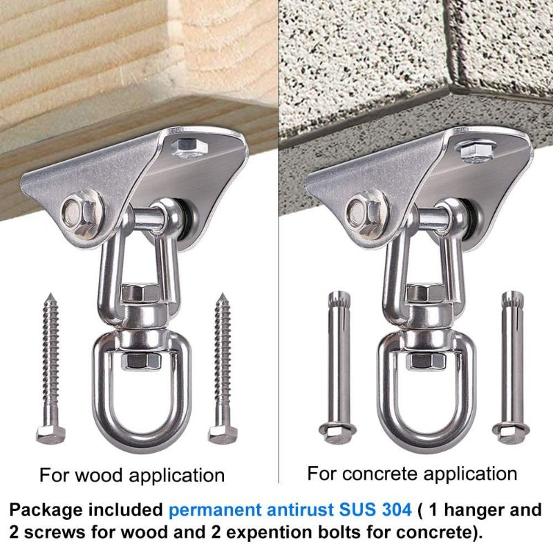 Photo 5 of SELEWARE Innovative 1000 lb Capacity Permanent Antirust SUS304 360° Rotate Swing Hanger Suspension Hooks with Bolt for Concrete Wooden Sets Playground Porch Indoor Outdoor Seat, Gym