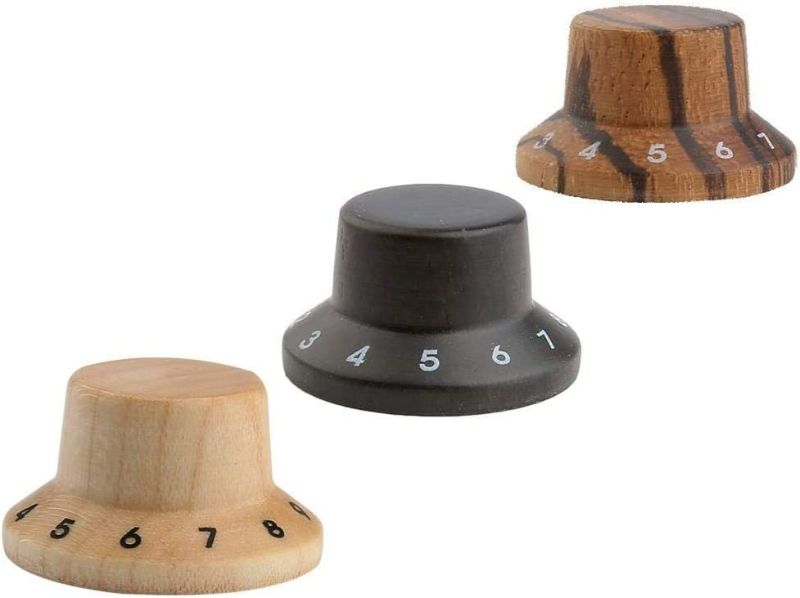 Photo 4 of KAISH 2-Pack Wood Knobs LP/Strat Style Bell Knobs Guitar Bass Wood Top Hat Knob with Numbers 1-10 Zebra Wood