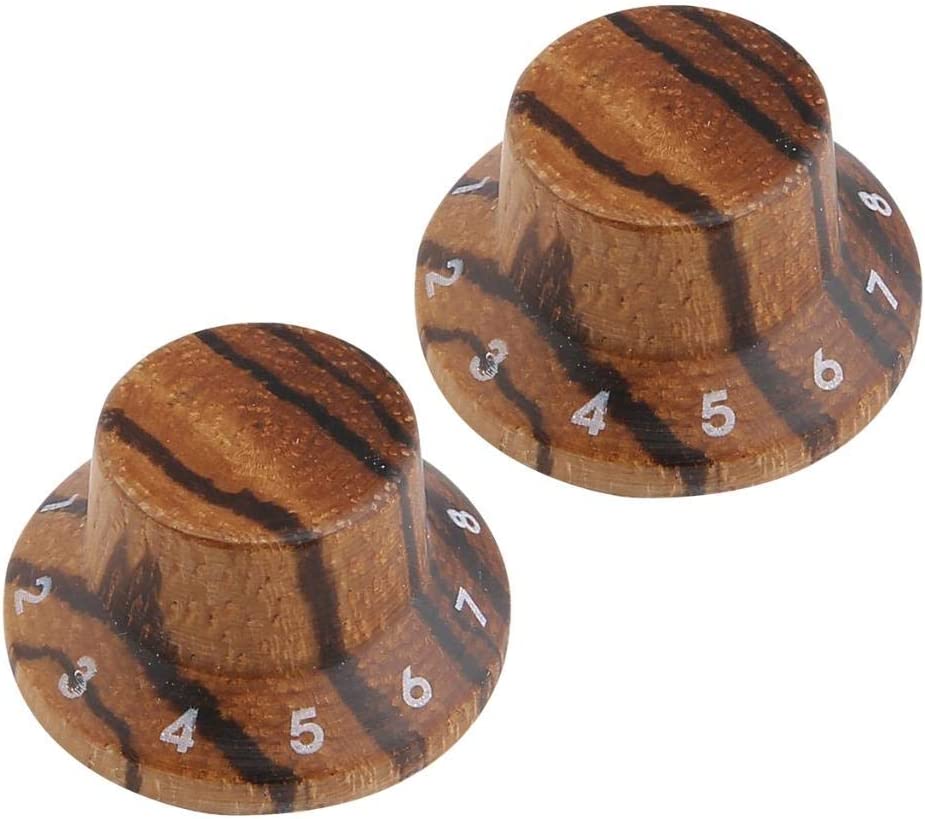 Photo 2 of KAISH 2-Pack Wood Knobs LP/Strat Style Bell Knobs Guitar Bass Wood Top Hat Knob with Numbers 1-10 Zebra Wood