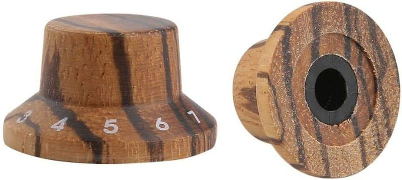 Photo 3 of KAISH 2-Pack Wood Knobs LP/Strat Style Bell Knobs Guitar Bass Wood Top Hat Knob with Numbers 1-10 Zebra Wood