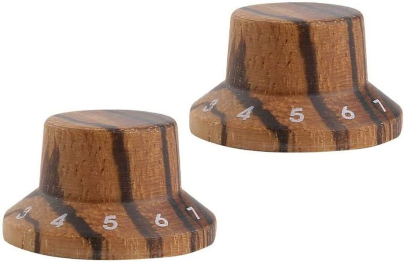 Photo 1 of KAISH 2-Pack Wood Knobs LP/Strat Style Bell Knobs Guitar Bass Wood Top Hat Knob with Numbers 1-10 Zebra Wood