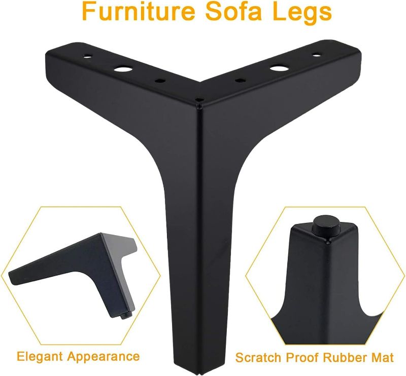 Photo 6 of Kyuionty Set of 4 Furniture Legs 6 Inch, Modern Metal Furniture Sofa Legs for Cabinet Couch Sofa Table Cupboard, Triangle Furniture Feet DIY Replacement (Matte Black)