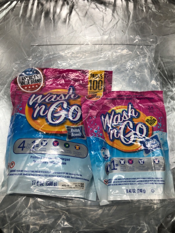 Photo 3 of Wash n Go Detergent Pods Fresh Scent ( Pack of 100 and Pack of 24 ) 124 total 