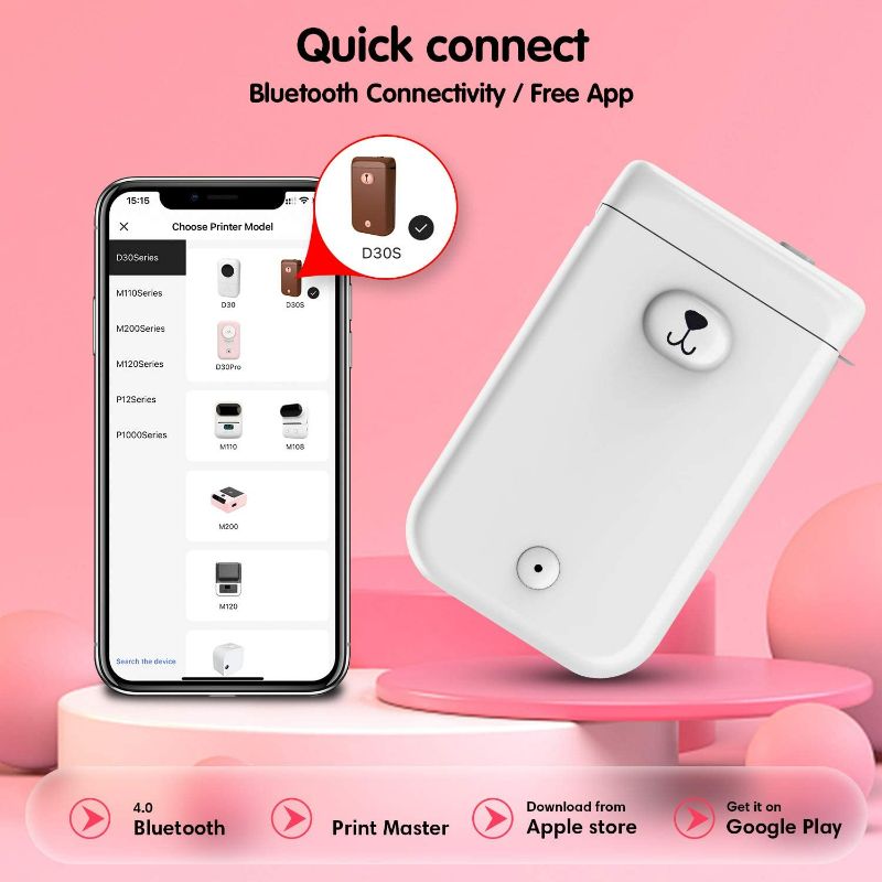 Photo 1 of D30S Label Maker,Smart Bluetooth Label Maker with 1 Roll Adhesive Label Thermal Paper,Portable Mini Thermal Label Printer for Smartphone Tablet,Easy to Use for Office,Home,Organization (White)