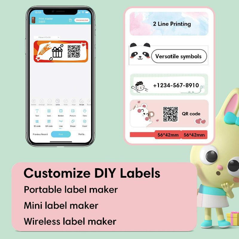 Photo 1 of D30S Label Maker,Smart Bluetooth Label Maker with 1 Roll Adhesive Label Thermal Paper,Portable Mini Thermal Label Printer for Smartphone Tablet,Easy to Use for Office,Home,Organization (White)