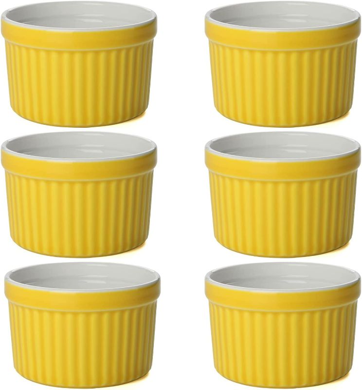 Photo 1 of Ceramic Ramekins Porcelain Souffle Dishes Set of 6 ( 4 oz ) for Creme Brulee Dessert Pudding Custard Cup Ice Cream Lava Cake