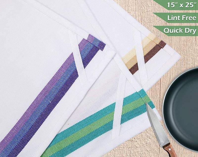 Photo 4 of Excellent Deals Dish Towels (12 Pack,Multi Stripe) - 100% Cotton Tea Towels - Dish Towels 15" x 25" - Durable Dish Cloth - Absorbent Kitchen Towels - Wiping Cloth.