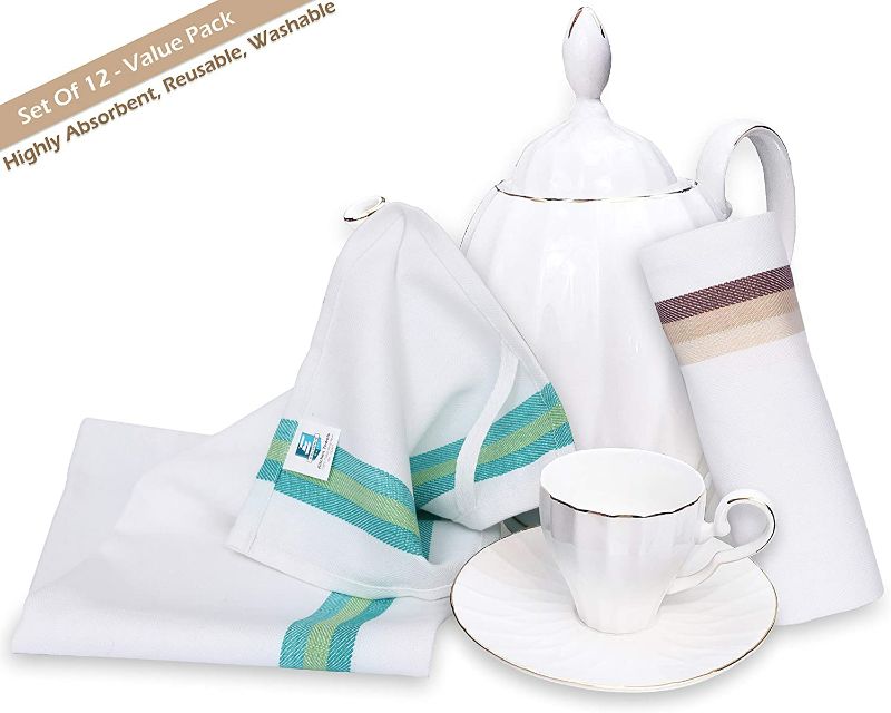 Photo 3 of Excellent Deals Dish Towels (12 Pack,Multi Stripe) - 100% Cotton Tea Towels - Dish Towels 15" x 25" - Durable Dish Cloth - Absorbent Kitchen Towels - Wiping Cloth.