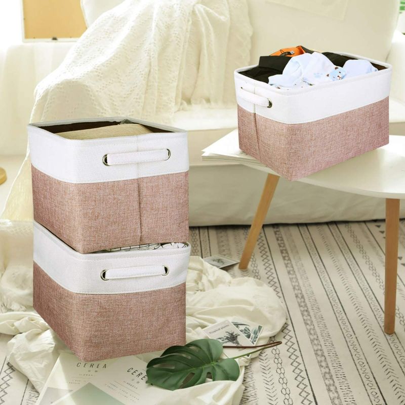 Photo 2 of Awekris Storage Bins, Collapsible Cube Baskets Containers with Sturdy Cotton Handles, Foldable Fabric Storage Boxes Organizer for Nursery, Shelf, Closet, Office (Pink, 15 x 9.8 x 8.6-3 Pack)