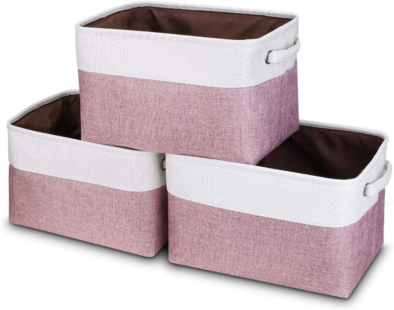 Photo 1 of Awekris Storage Bins, Collapsible Cube Baskets Containers with Sturdy Cotton Handles, Foldable Fabric Storage Boxes Organizer for Nursery, Shelf, Closet, Office (Pink, 15 x 9.8 x 8.6-3 Pack)
