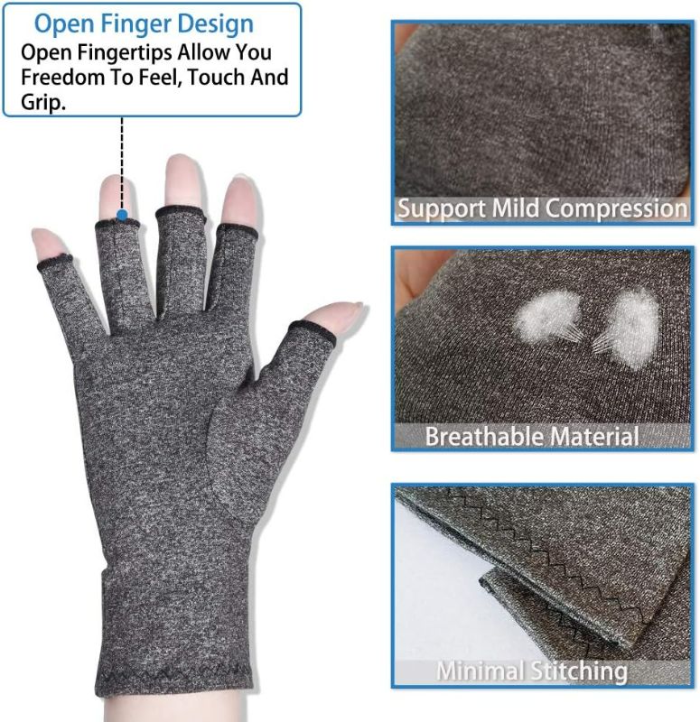 Photo 4 of Arthritis Gloves,New Material, Compression for Arthritis Pain Relief Rheumatoid Osteoarthritis and Carpal Tunnel, Premium Compression & Fingerless Gloves (Dark Gray, XL)
