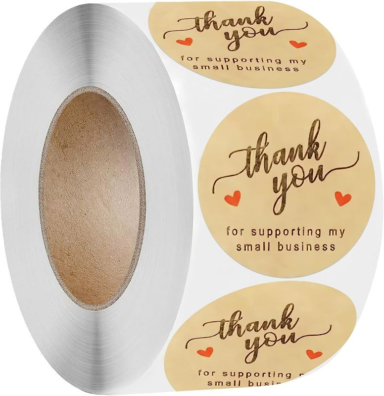 Photo 1 of ( 2 Pack ) 1 Inch 500 Pcs Kraft Thank You Stickers for Supporting My Small Business Package Roll, Thank You Logo Labels for Custom Envelope Seals Wedding Birthday Party Gift Wrap Bag 