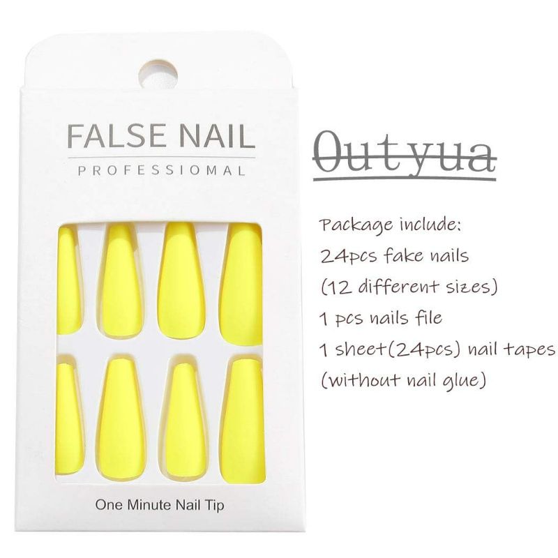 Photo 1 of ( Pack of 3 ) Super Long Matte Press on Nails Coffin Ballerina Yellow Extra Long Fake Nails Acrylic Artificial Nails False Nails Tips for Women and Girls 24Pcs (Yellow)