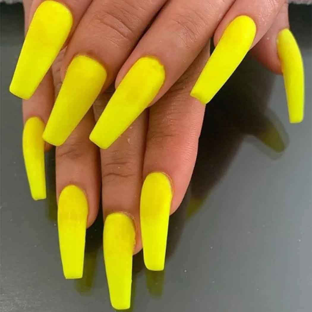 Photo 2 of ( Pack of 3 ) Super Long Matte Press on Nails Coffin Ballerina Yellow Extra Long Fake Nails Acrylic Artificial Nails False Nails Tips for Women and Girls 24Pcs (Yellow)