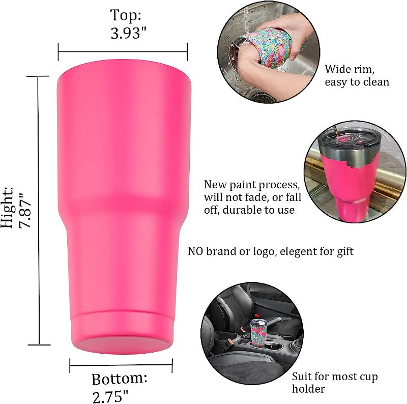 Photo 5 of 30 oz Tumbler with Lids and Straws,Stainless Steel Vacuum Insulated Coffee Tumbler,Powder Coated Insulated Travel Mug with Leak-Proof Straw Lid & Flip Lid,3 Metal Straws,1 Cleaning Brush(Fuchsia)