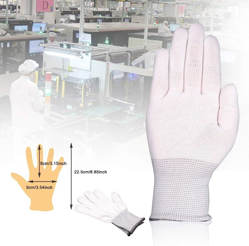 Photo 2 of (White and Pink -12 Pairs) Nylon Working Gloves Labor Vinyl Wrap Gloves Non-slip PC Building Gloves - see photo SIZE SMALL 