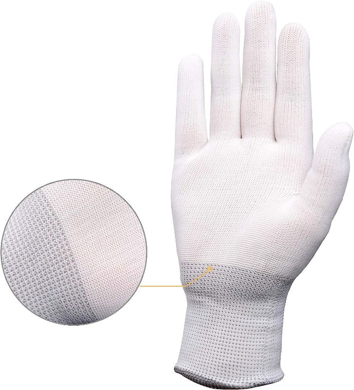 Photo 3 of (White and Pink -12 Pairs) Nylon Working Gloves Labor Vinyl Wrap Gloves Non-slip PC Building Gloves - see photo SIZE SMALL 