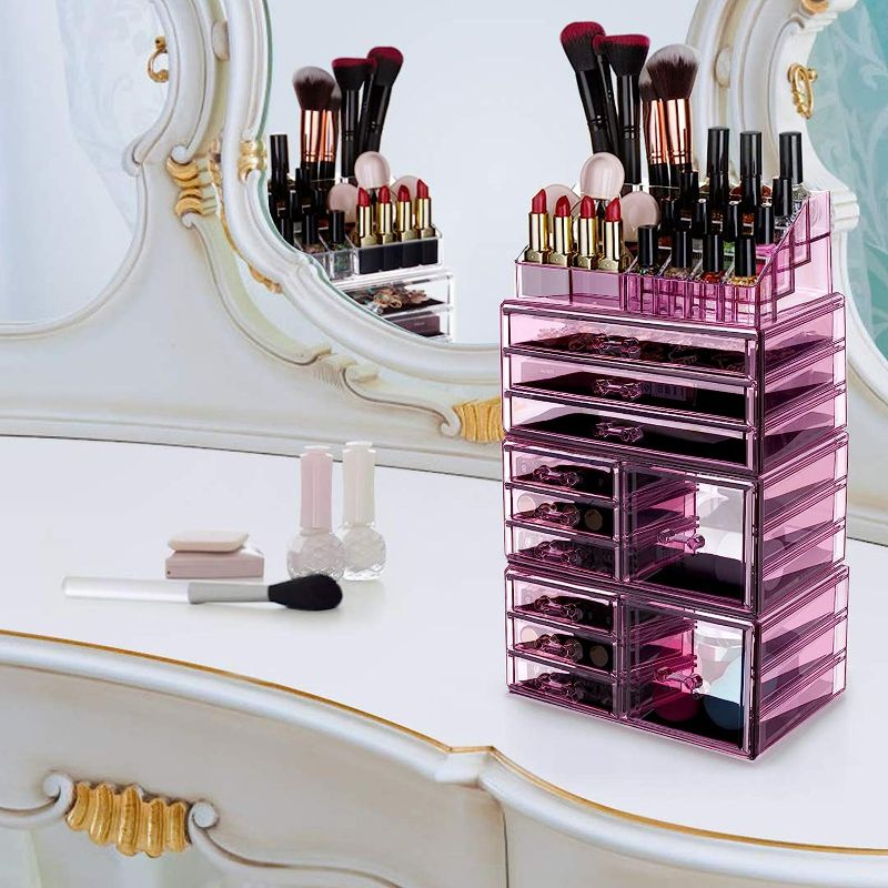 Photo 6 of HBlife Makeup Organizer Acrylic Cosmetic Storage Drawers and Jewelry Display Box with 11 Drawers, 9.5 x 5.4 x 15.8 Inches, 4 Piece, Violet