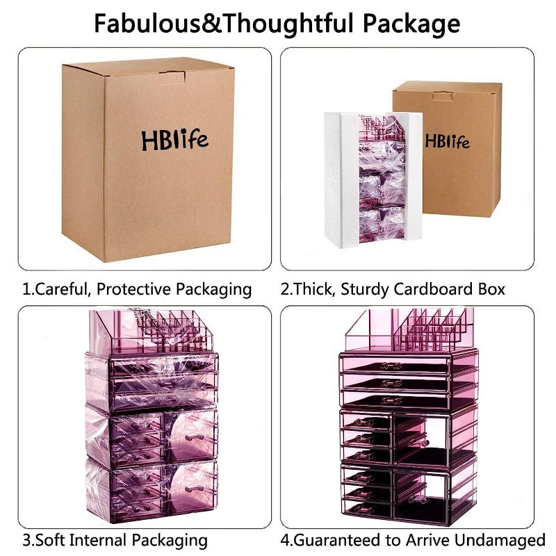 Photo 7 of HBlife Makeup Organizer Acrylic Cosmetic Storage Drawers and Jewelry Display Box with 11 Drawers, 9.5 x 5.4 x 15.8 Inches, 4 Piece, Violet
