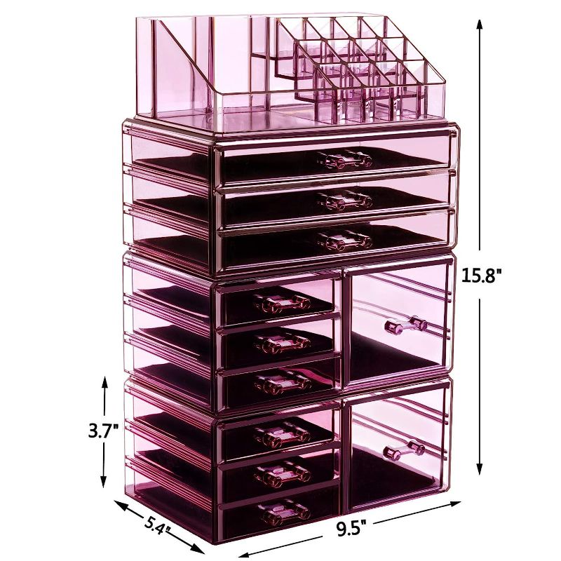 Photo 5 of HBlife Makeup Organizer Acrylic Cosmetic Storage Drawers and Jewelry Display Box with 11 Drawers, 9.5 x 5.4 x 15.8 Inches, 4 Piece, Violet