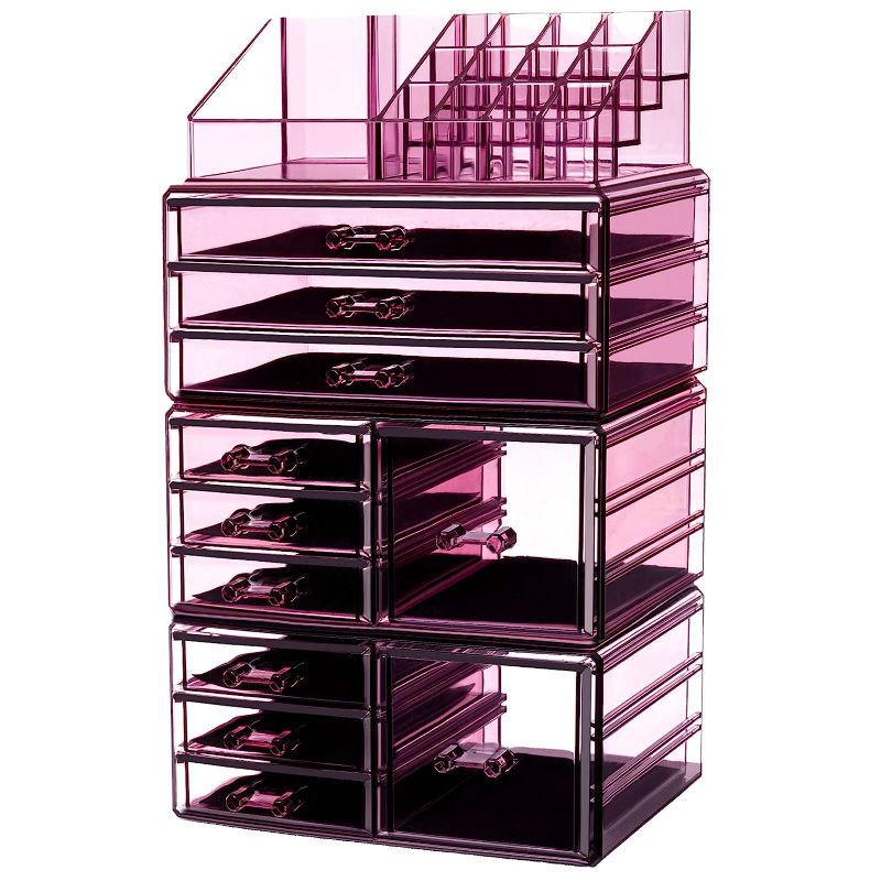 Photo 1 of HBlife Makeup Organizer Acrylic Cosmetic Storage Drawers and Jewelry Display Box with 11 Drawers, 9.5 x 5.4 x 15.8 Inches, 4 Piece, Violet