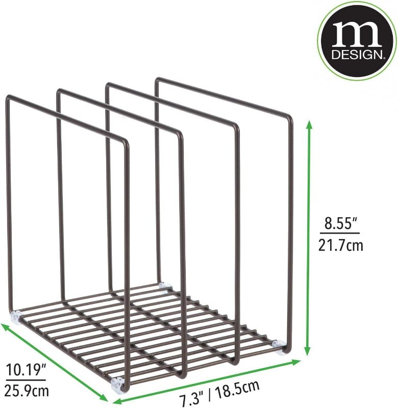 Photo 6 of (Pack of 2) mDesign Steel Storage Tray Organizer Rack for Kitchen Cabinet - Divided Holder with 3 Slots for Skillets, Frying Pan, Pot Lids, Cutting Board, Baking Sheets - Concerto Collection - Bronze