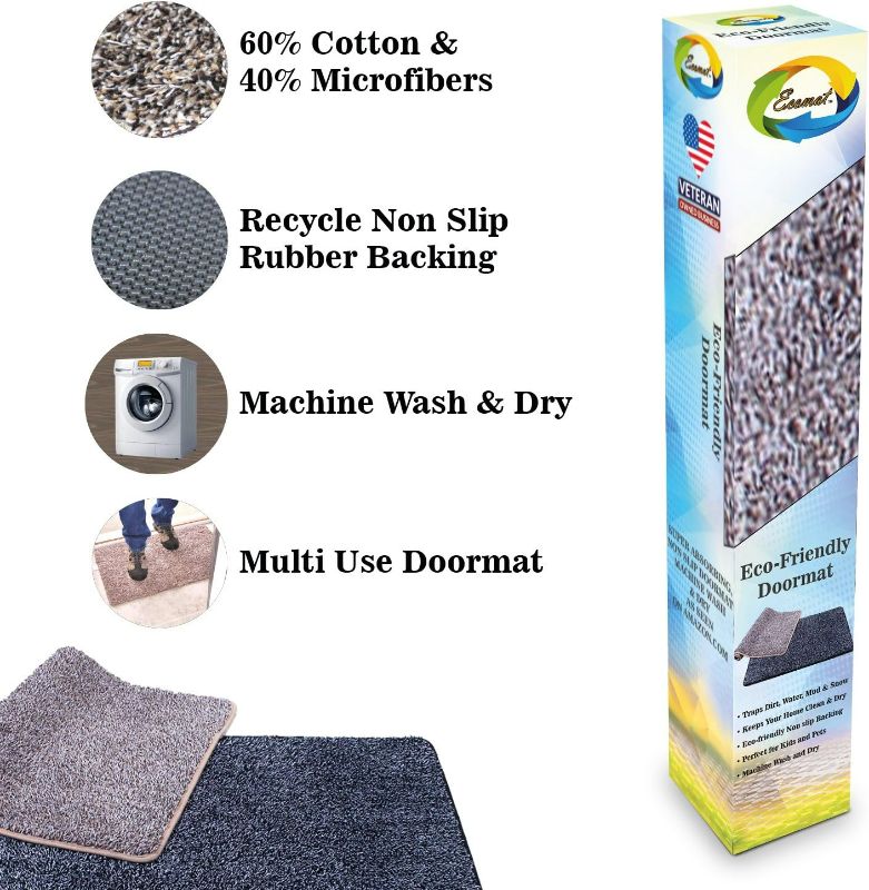 Photo 5 of Door Mat Premium Floor Mat Eco Friendly Rubber Backing Non Slip Mat Kitchen Mat Mud Mat Cotton + Microfiber aprox 18” x 30” Machine Washable by ECOMAT - Veteran Owned