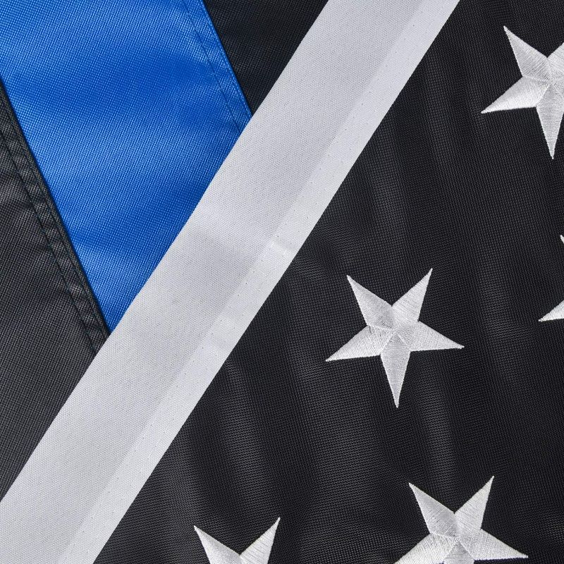 Photo 4 of Thin Blue Line Flag, 3x5 FT Blue line Flag Made in US, with Embroidered Stars, Sewn Stripes, Brass Grommets, UV Protection, 300D Nylon Black White and Blue